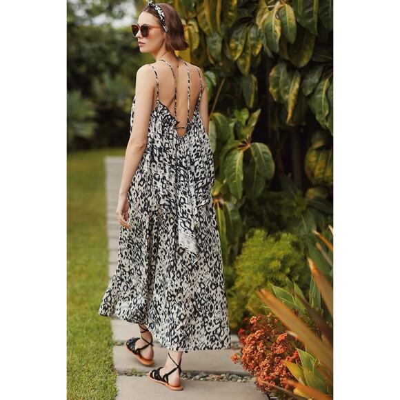 Anthropologie Black White Ikat Animal Print Strappy Mini Dress XS Oversized - Picture 14 of 16